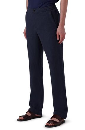 Bugatchi Button Front Linen Pants in Navy at Nordstrom, Size 34