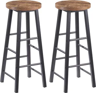 Woltu 2x Taburete De Bar Muebles Cocina Silla De Comedor Taburete Alto Para Salon Cocina Estructura De Metal Mdf Vintage - Woltu