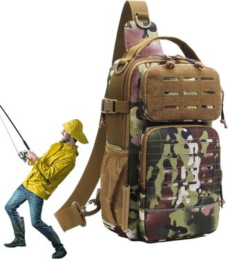 Generic Fishing Sling Pack,with Water Bottle Holder Equipment Storage - Sling Tackle Bag | for Camping Men Travel Hiking Outdoor Gym Sports Adventure