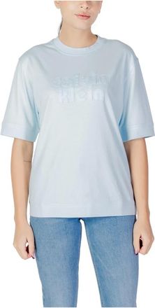 Calvin Klein Jeans Tops, Dames, Blauw, XS, Katoen, Oversized Boyfriend T-shirt