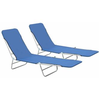 vidaXL Tumbonas Plegables 2 Unidades Acero Y Tela Azul Vidaxl