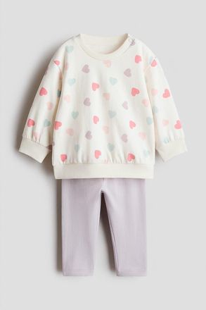 H&M 2-piece Sweatshirt And Leggings Set in Light Purple/hearts at Nordstrom, Size Newborn