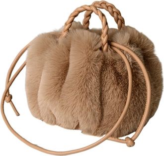 Generic Womens Plush Bags Fur Womens Shoulder Bags Warm Plush Wrist Furry Short Handle Tote Bag Ladies Handbags(Dark khaki)