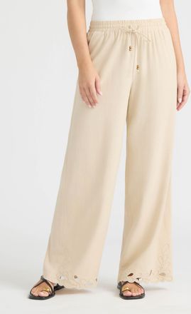 Ellen Tracy Womens Wide Leg Pant with Embroidered Hem