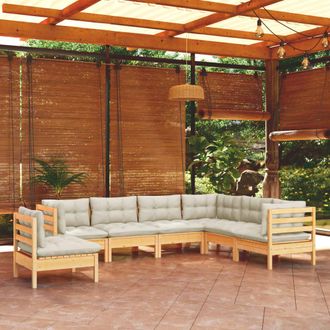 vidaXL Muebles De Jard&iacute;n 7 Pzas Y Cojines Madera Maciza De Pino Crema Vidaxl