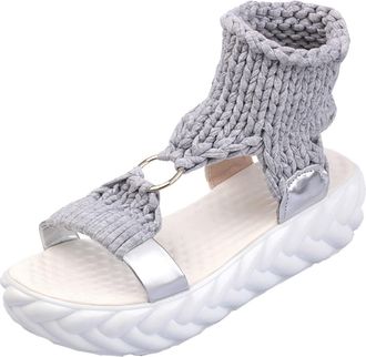 Generic Elevated Comfort Platform Sandals for Women Fashion Casual Outdoor Walking Footwear with Durable Sole Design (Grey, 5.5)