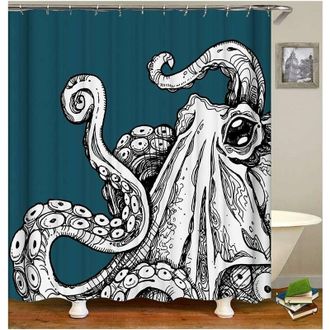 OEM Cortina De Ducha De Tela Antimoho, Cortina De Ba&ntilde;o Con Dise&ntilde;o De Pulpo Y Monstruo, 150 X 180 Cm