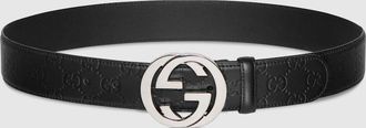 Gucci Belt With Interlocking G Buckle, Black, Logo Leather