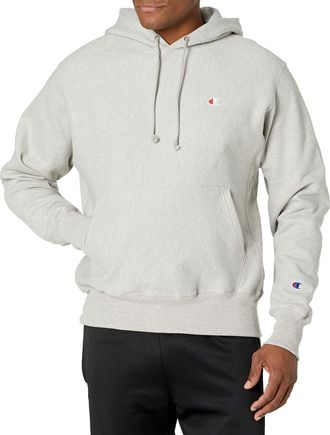 Champion Mens Inverted Woven Pullover Pullover Graphic Hoodie, Oxford Grey Left Chest C, XS