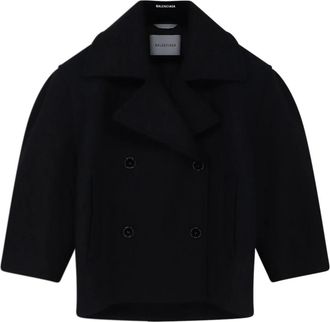 Balenciaga Cocoon Korte Jas - Dames - Mantels - Zwart - Maat: S Wol