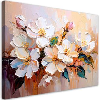Artgeist Artgeist - Quadro su tela, Fiori bianchi dipinti in beige - 120x80