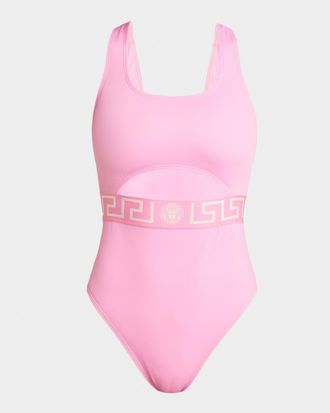 Versace Greca Border Cutout One-Piece Swimsuit