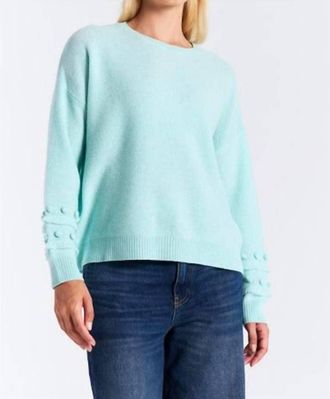 Brodie Paula Pom Crew Sweater In Aqua