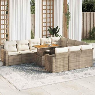 vidaXL Set De Sof&aacute;s De Jard&iacute;n 11pzas Con Cojines Rat&aacute;n Sint&eacute;tico Beige Vidaxl
