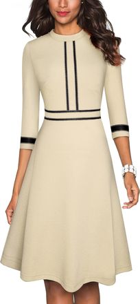 Homeyee Homeyee Womens Vintage Round Neck 3/4 Sleeve Retro Knee-Length Cocktail Dress A135, apricot, L