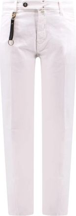 Incotex Witte Broek met Leren Detail - Heren - Straight fit broeken - Wit - W37 - Katoen - Broeken