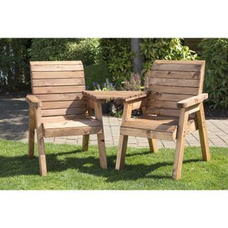 Charles Taylor Trading Charles Taylor Trading - Charles Taylor Hand Made 2 Seater Chunky Rustic Wooden Garden Furniture Love Seat with Tray Assembled