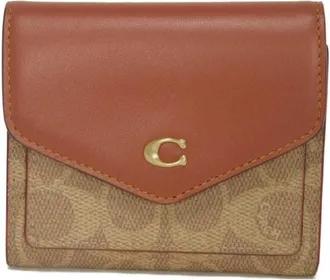 Coach Signature Beige Signature Line Coated Canvas Leather Wallet (Tri-Fold) (Pre-Owned)