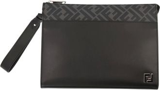 Fendi Tassen, Heren, Zwart, ONE Size, Leer, Zwarte Squared FF Pochette Elegant Functionaliteit