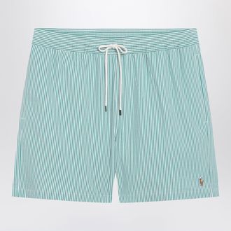 Polo Ralph Lauren Traveler striped white/green seersucker swim shorts