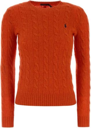 Polo Ralph Lauren Trui met geweven details - Dames - Ronde hals truien - Oranje - XS - Wol - Truien & Vesten