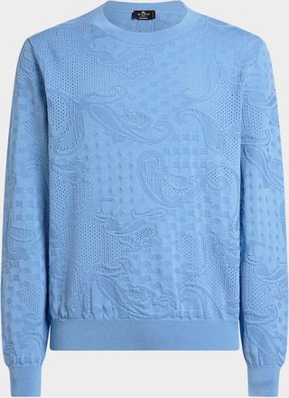 Etro Mens Cotton Tonal Paisley Crewneck Sweater