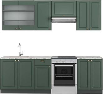 Vicco Mueble De Cocina Fame-line, Verde-dorado Casa De Campo/antracita, 240 Cm, Et M&aacute;rmol