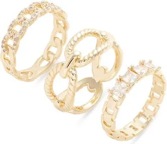 Nordstrom Set of 3 Stackable Rings in Clear- Gold at Nordstrom, Size 9