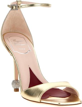 Roger Vivier Womens Metallic Calfskin Sandal Gold Leather Heels