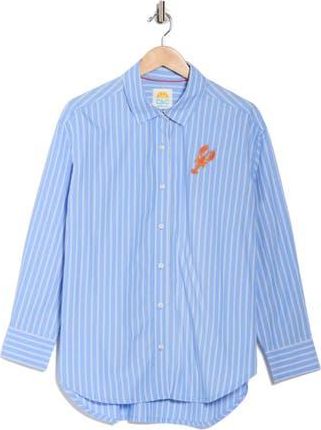 C&C California Alaina Oversize Embroidered Stripe Button-Up Shirt in Blue /White Stripe Lobster at Nordstrom Rack, Size X-Large