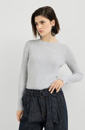 Brunello Cucinelli Sparkling cashmere and silk rib knit lightweight sweater in Light Grey at Nordstrom, Size Xxx-Large