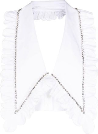 Area crystal-embellished cropped top - women - Cotton - 0 - White