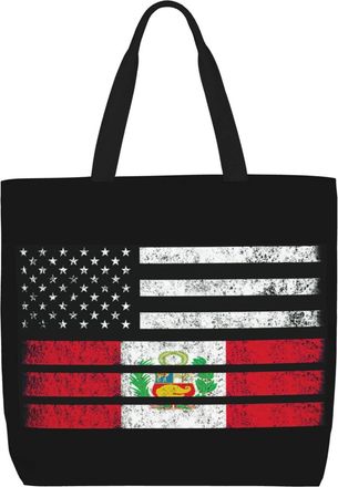 Generic Women Handbag Peruvian American Half Peru Half America Flag Women Beach Bag Waterproof Large Capacity Ladies Purse, For Graduation, Birthday, Gym, Swi
