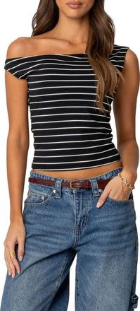 Edikted Keryn Stripe Asymmetric Top in Black at Nordstrom, Size X-Small