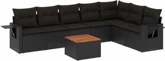 vidaXL Set De Sof&aacute;s De Jard&iacute;n 8 Piezas Y Cojines Rat&aacute;n Sint&eacute;tico Negro Vidaxl