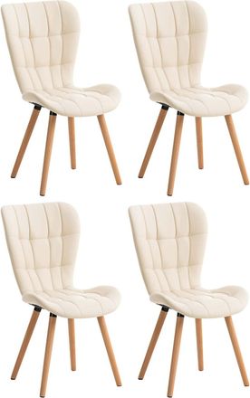 Clp Set de 4 sillas con patas de madera y asiento en simil cuero crema