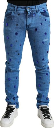 Dolce & Gabbana Skinny denim jeans met kristallen - Heren - Slim Fit Jeans - Blauw - L - Denim - Jeans