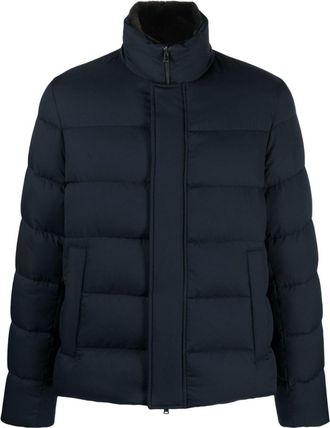 Herno logo-plaque padded-design jacket - men - Polyester/Down/Feather/Polyamide/Polyurethane - 58 - Blue