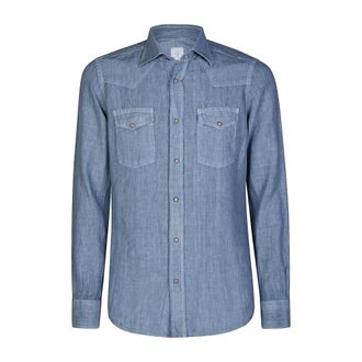 Eleventy Heren, Overhemden, Blauw, Maat: XL Linnen