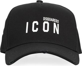 Dsquared2 Geborduurde Logo Zwarte Pet - Heren - Petten - Zwart - ONE Size - Katoen - Accessoires