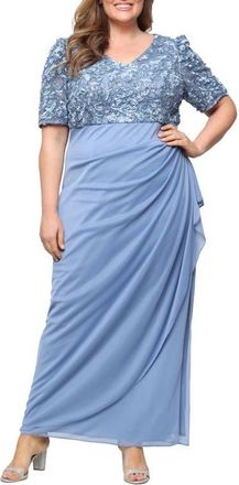 Alex Evenings Embellished Short Sleeve Empire Waist Gown in Skyblue at Nordstrom, Size 18