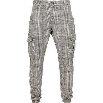 Urban Classics Heren Glencheck Cargo Joggingbroek met all-over print (Wit/zwart)