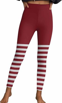 Generic Womens Casual Fashion Stripes Workout Leggings High Waist Yoga Pants for Fitness Training and Daily Wear Comfort Stretch Fit (Red, S)
