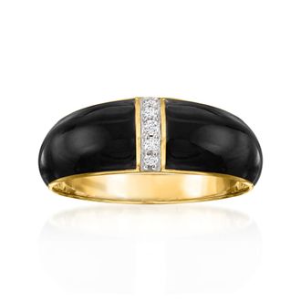 Ross-Simons Black Enamel Dome Ring With Diamonds in 18kt Gold Over Sterling