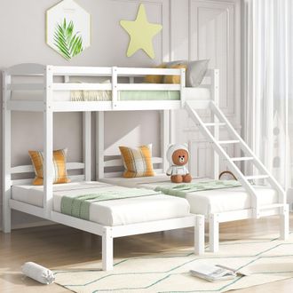 Matteo Bunk Bed Triple Sleeper With Side Ladder For Children & Teens 3FT in White | Size: Double