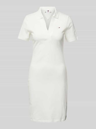 Tommy Hilfiger Knielanges Polokleid mit Logo-Stitching in Ecru, Gr&ouml;&szlig;e M