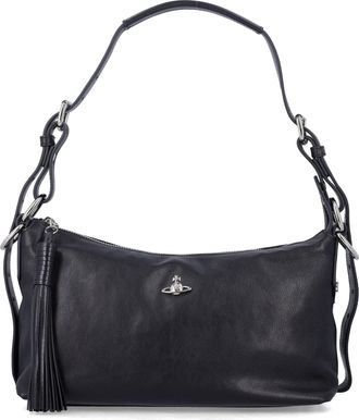 Vivienne Westwood Sculpted Black Leather Shoulder Bag With Adjustable Strap