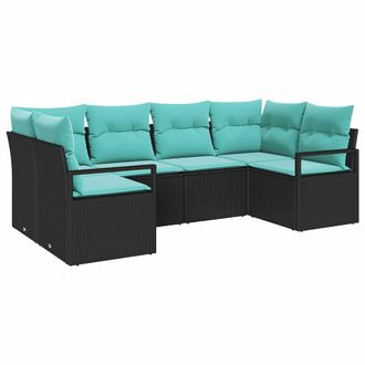 vidaXL Juego De Sof&aacute; Con Coj&iacute;n 6 Pcs Negro Rattan De Poli&eacute;ster Vidaxl