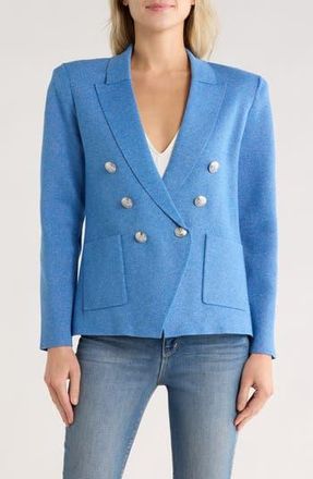 L'agence Kenzie Metallic Double Breasted Knit Blazer in Harbor Blue/silver at Nordstrom Rack, Size Medium