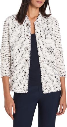 Nic+Zoe Military Weave Fringe Knit Jacket in Cream Multi at Nordstrom, Size Medium P